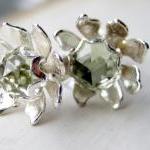Earrings - Green Amethyst Sterling Silver Flower..