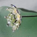 Earrings - Green Amethyst Sterling Silver Flower..