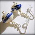 Earrings - Ivory Blue Lampwork Glass
