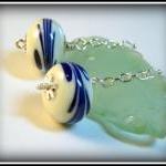 Earrings - Ivory Blue Lampwork Glass