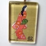 Pendant - Japanese Vintage Stamp, Glass Tile..