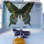 Pendant - Butterfly Gold Blue Black Glass Tile