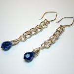 Earrings - Fine Silver Loop Chain Sapphire Blue..