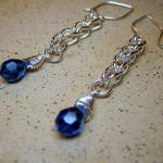 Earrings - Fine Silver Loop Chain Sapphire Blue..