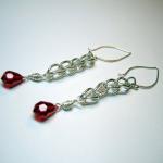 Earrings - Fine Silver Loop Chain Ruby Red..