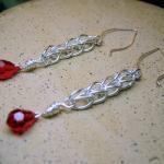 Earrings - Fine Silver Loop Chain Ruby Red..