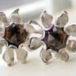 Earrings - Smoky Quartz Sterling Silver Flower..