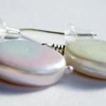 Earrings - Satin White Freshwater Pearls Ovals..