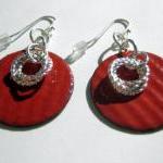 Earrings - Red Enameled Copper Silver Twist Rings