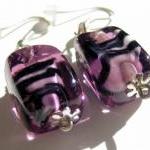 Earrings - Purple Black Lampwork Glass