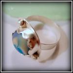 Ring - Sterling Blue And White Artisan Glass..