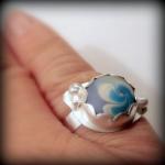 Ring - Sterling Blue And White Artisan Glass..