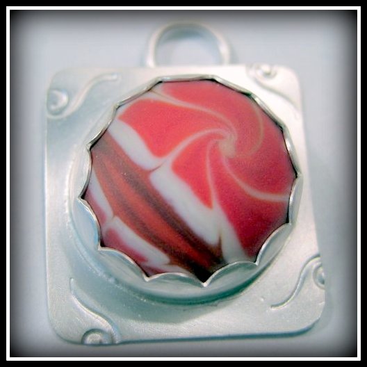 Pendant - Red And White Swirl Camellia Artisan Glass