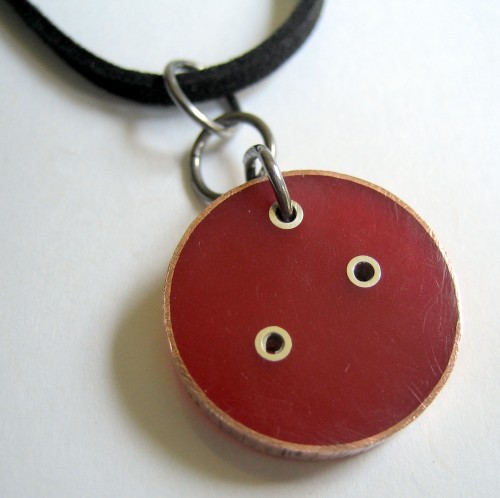 Pendant - Cherry Red Epoxy Resin, Round, Copper, Sterling