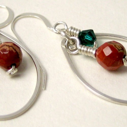 Sold Earrings - Sterling Red Jasper, Emerald Swarovski