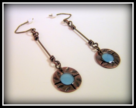 Reserved Earrings - Cornflower Blue Resin Textured Dark Copper Sterling Silver