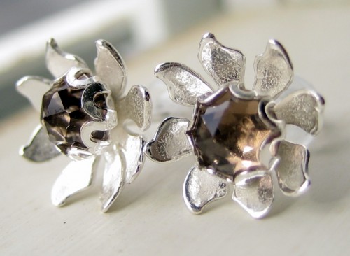 Earrings - Smoky Quartz Sterling Silver Flower Petal Posts