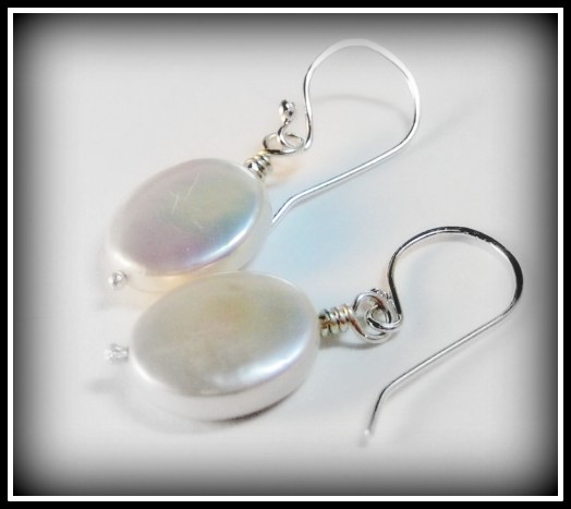 Earrings - Satin White Freshwater Pearls Ovals Sterling Ear Wires