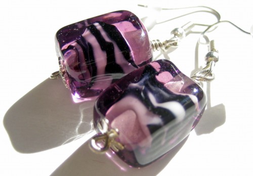 Earrings - Purple Black Lampwork Glass